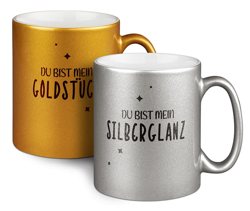 Gold- und Silber-Glitzer-Tassen mit individuellem Schriftzug