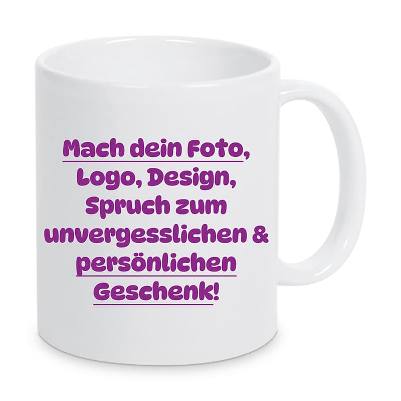 Klassische weiße Keramiktasse mit individuellem Aufdruck